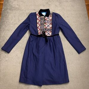 Anthropologie Plenty by Tracy Blue Wool Coat Boho Tapestry Embroidered Jacket